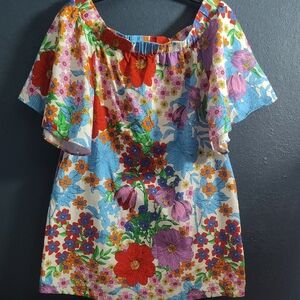 H&M Multicolor Floral Dress - White with Red, Blue, Purple, Green, Orange